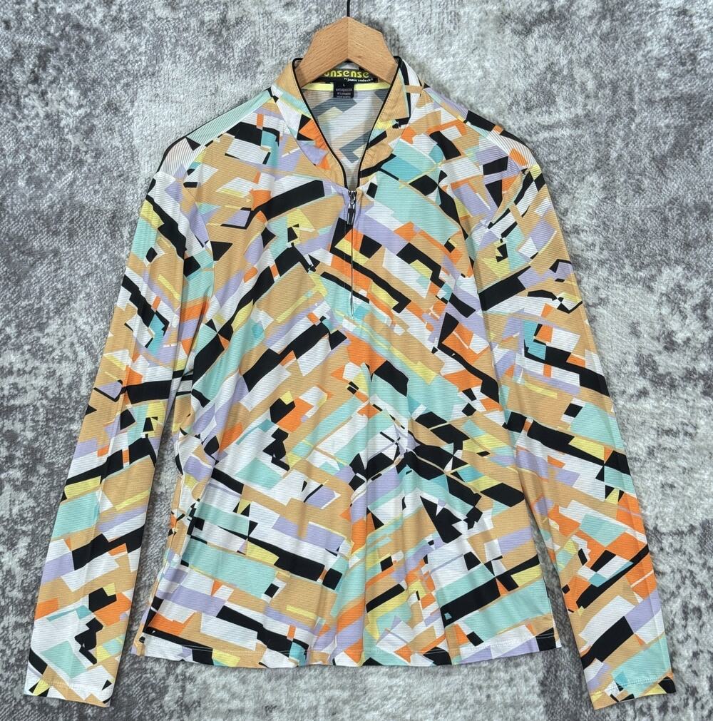 Sunsense Jamie Sadock Sun Shirt Large Womens Abstract Zip Long Sleeve